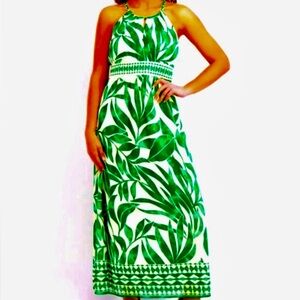 2 for $22 - Green and Cream Lined Halter Maxi Dress